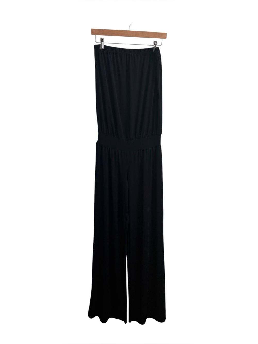 Carmen Marc Valvo Black Strapless Wide Leg Jumpsuit Cover Up Medium